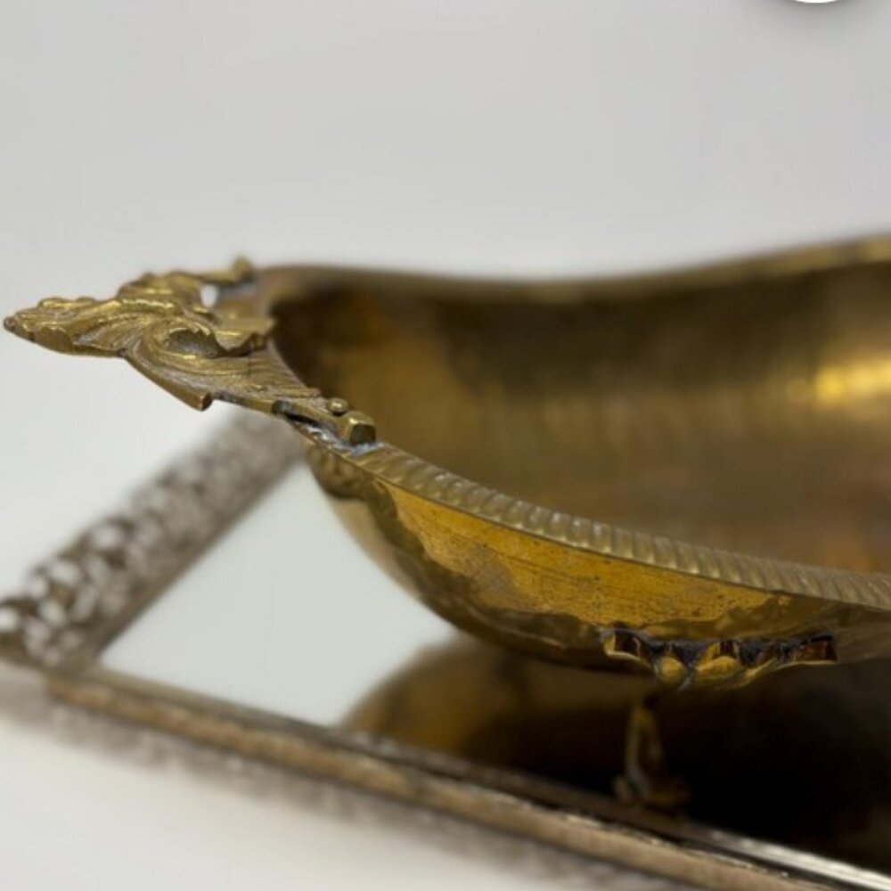 Vintage Hammered Brass Footed Bowl or Jardiniere